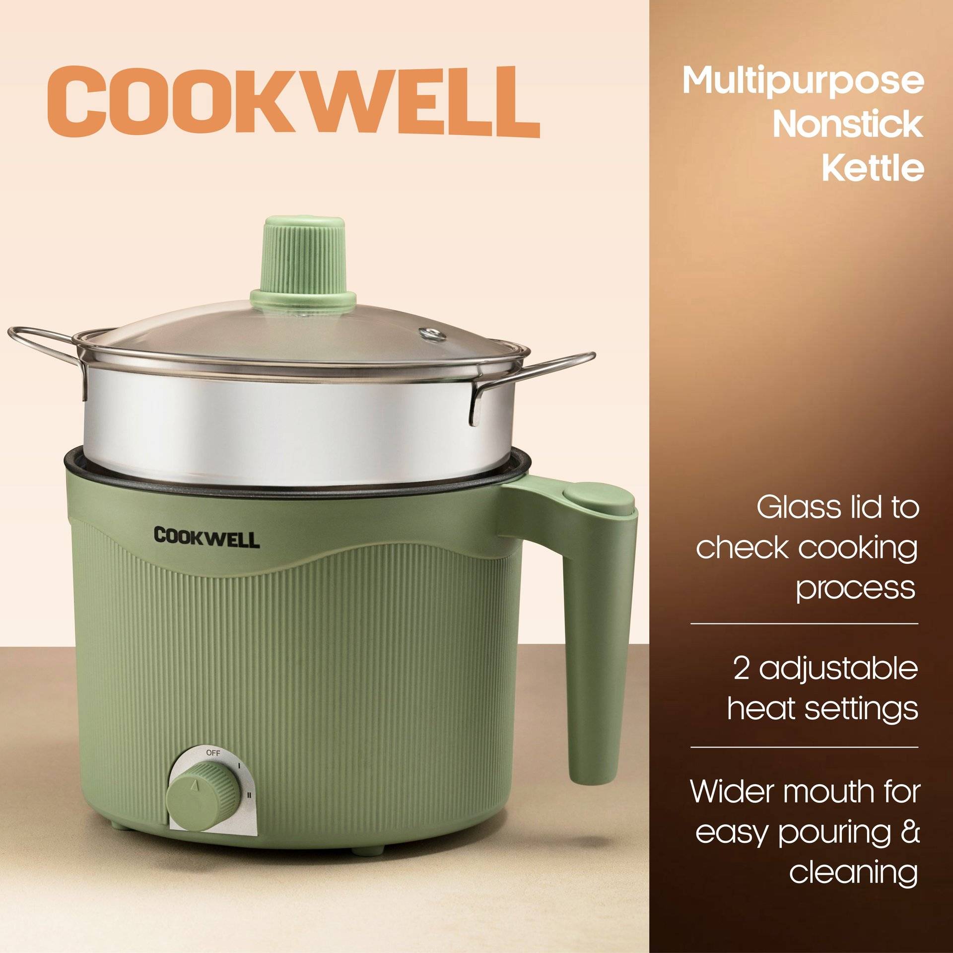 Cookwell Multipurpose Cook Kettle 1.5L Nonstick with Steamer - Image 7